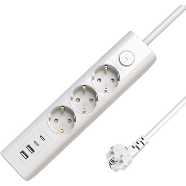 MicroConnect Stikdåse, 3-stik, USB, 1,5 M