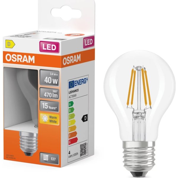 Osram Retro LED Standardpære klar E27, 3.4W=40W