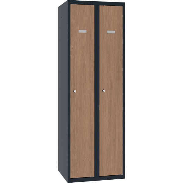 Proff garderobeskab,2x1,Plan,H.lås,Antracit/valnød