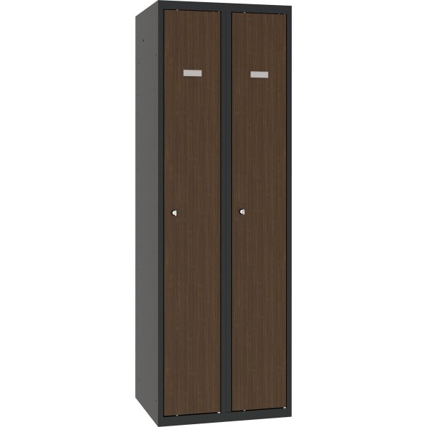Proff garderobeskab,2x1,Plan,H.lås,Antracit/teak