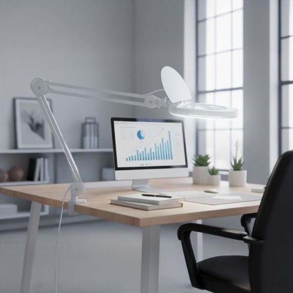 SMD Luplampe i hvid, med bordklemme