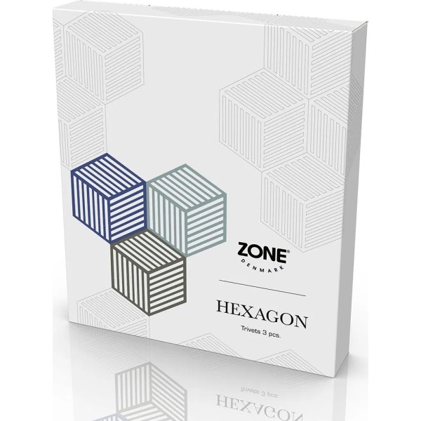 Zone Hexagon Bordskåner, 3 stk. blå, grøn & grå