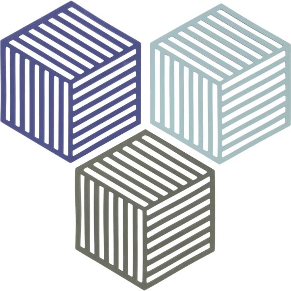 Zone Hexagon Bordskåner, 3 stk. blå, grøn & grå