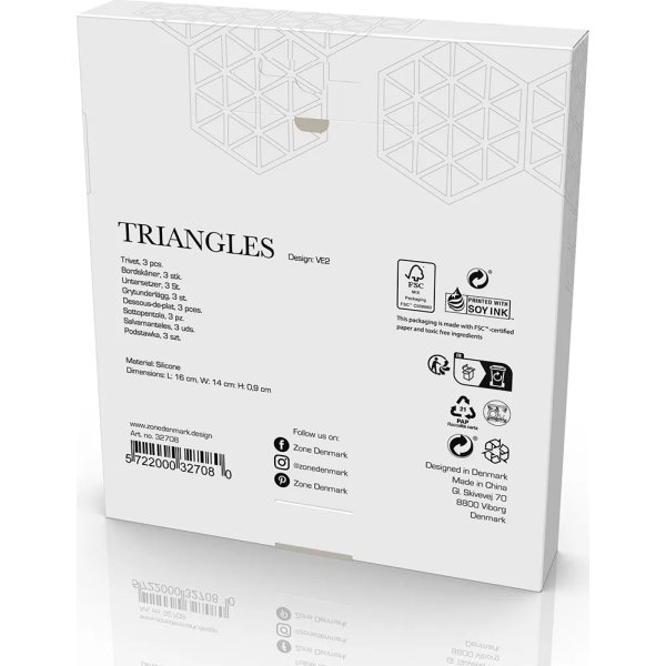 Zone Trekants Bordskåner 3 stk. grøn, gul, brun