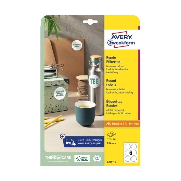 Avery runde produktetiketter | Ø 80 mm | 60 stk.