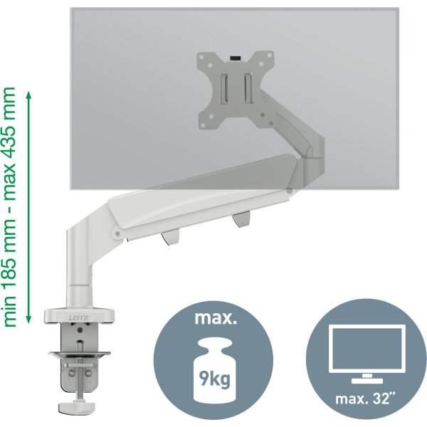 Leitz Ergo pladsbesparende single monitor arm, grå