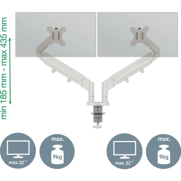 Leitz Ergo pladsbesparende dual monitor arm, grå