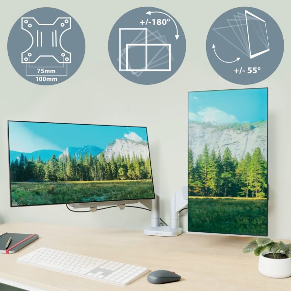 Leitz Ergo pladsbesparende dual monitor arm, grå