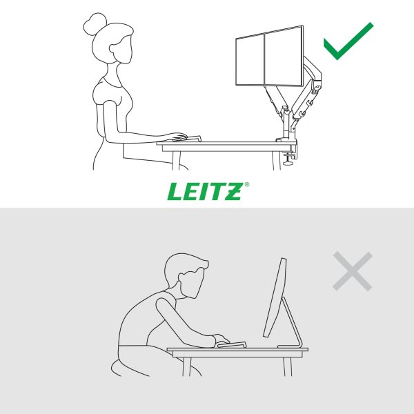 Leitz Ergo pladsbesparende dual monitor arm, grå