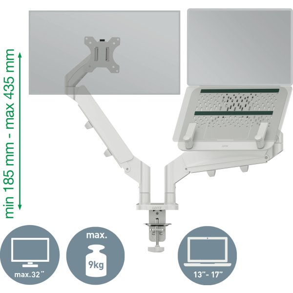 Leitz Ergo dual monitor arm & laptop arm, grå