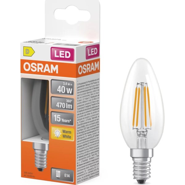 Osram Retro LED Kertepære klar E14, 3.4W=40W