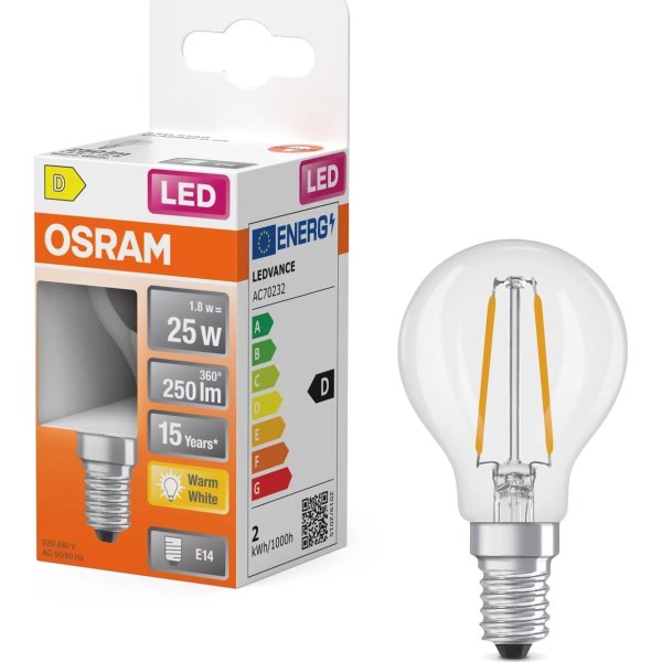 Osram Retro LED Kronepære klar E14, 1.8W=25W