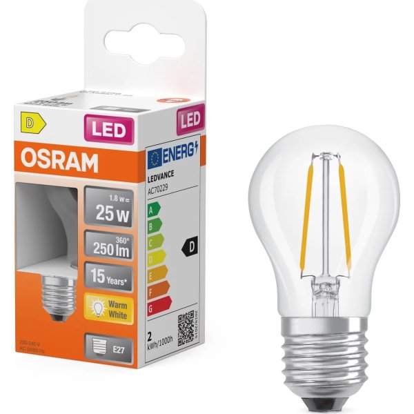 Osram Retro LED Kronepære klar E27, 1.8W=25W