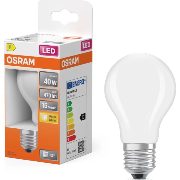 Osram Retro LED Standardpære mat E27, 3.4W=40W