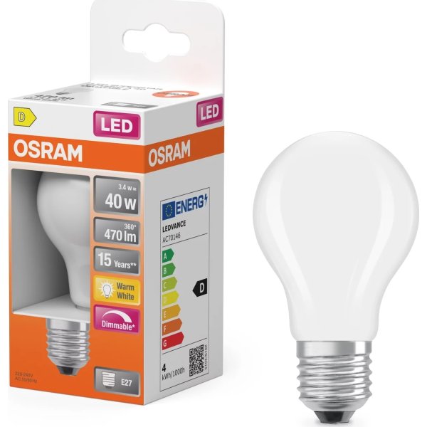 Osram Retro LED Standardpære mat E27 3.4W=40W dæmp