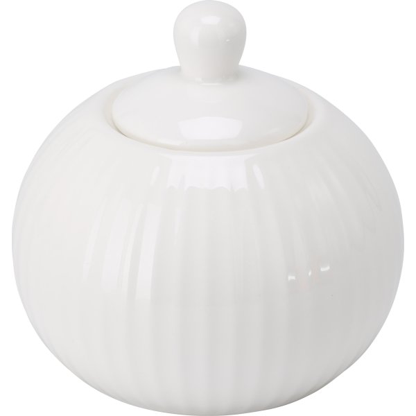 Sukkerskål med låg, riflet, hvid, porcelæn, 310ml.
