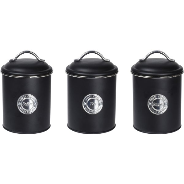 Opbevaringsdåser til kaffe/te/sukker, sort, metal