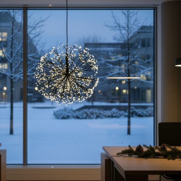 LED Lyskugle m. Grene Ø60 cm, sort/varm hvid