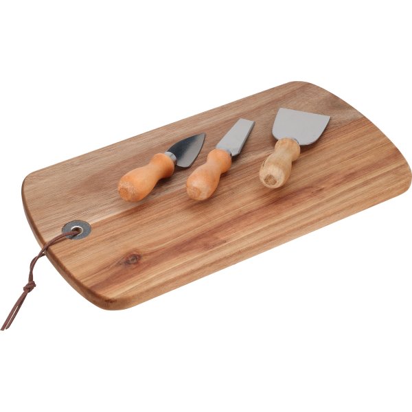 Ostebræt med knive, akacie træ, 4 dele