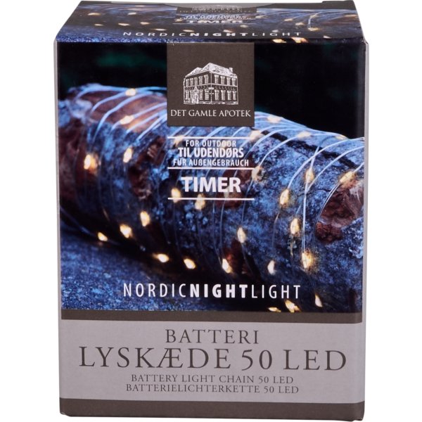 Lyskæde m/100 LED, 4,9m, sølvfarvet