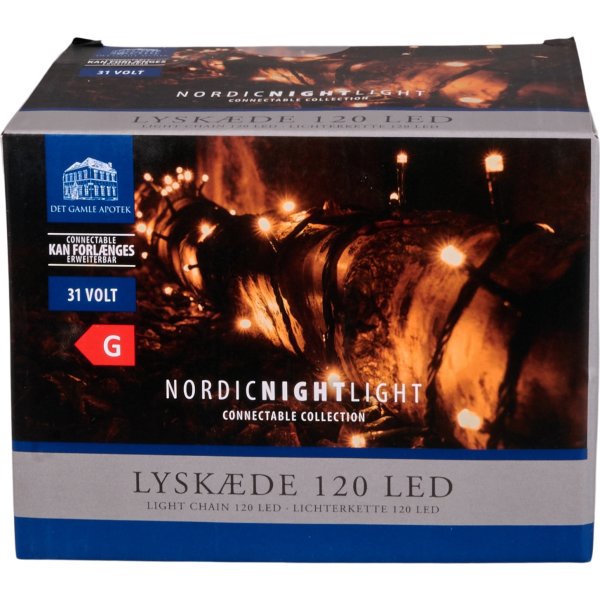 Lyskæde m/120 LED, 5,95m, forbindelig, varm hvid