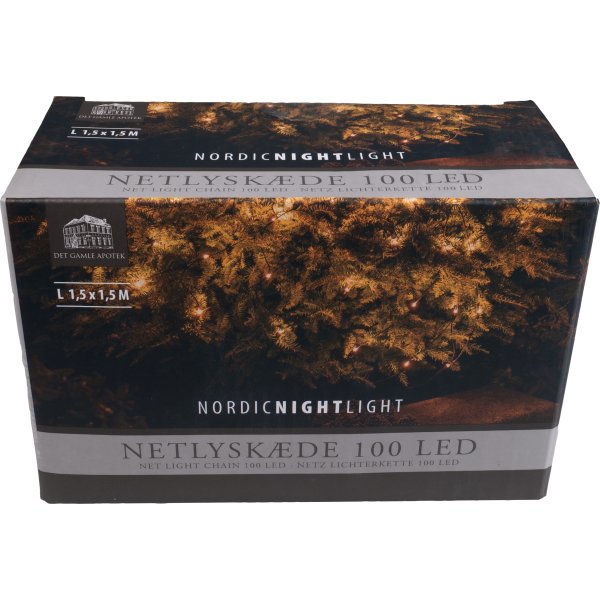 Lyskæde Net m/100 LED, B1,5xØ1,5m, varm hvid