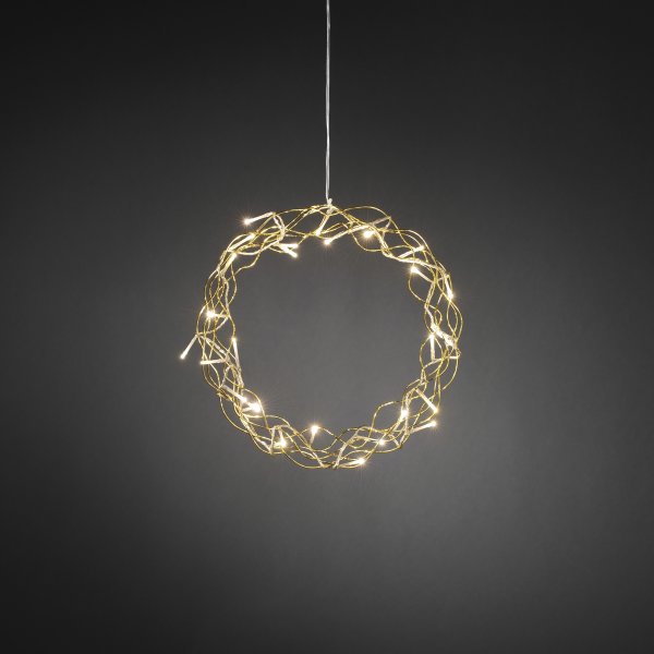 Lyskrans m. 32 LED lys, Guld,  Ø 30 cm