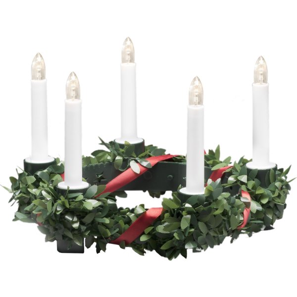 Luciakrone m. Grønne Blade og Bånd, 5 lys