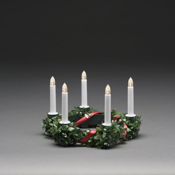 Luciakrone m. Grønne Blade og Bånd, 5 lys