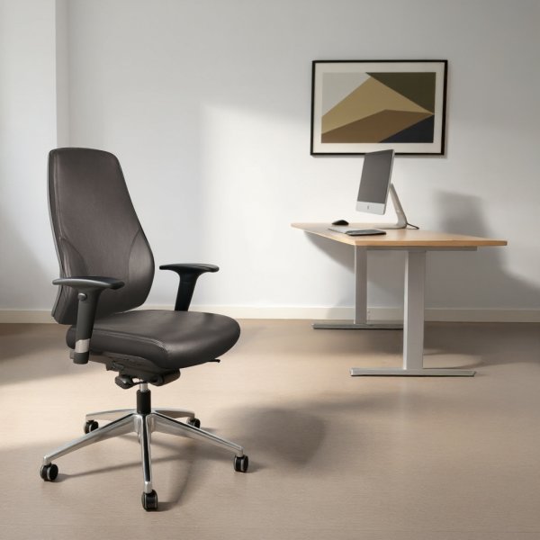 Palermo kontorstol i sort læder inkl. armlæn