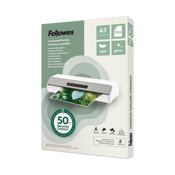 Fellowes A3 lamineringslommer, 80 mic, gloss