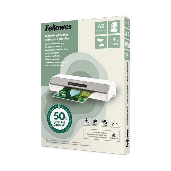 Fellowes A5 lamineringslommer, 80 mic, gloss