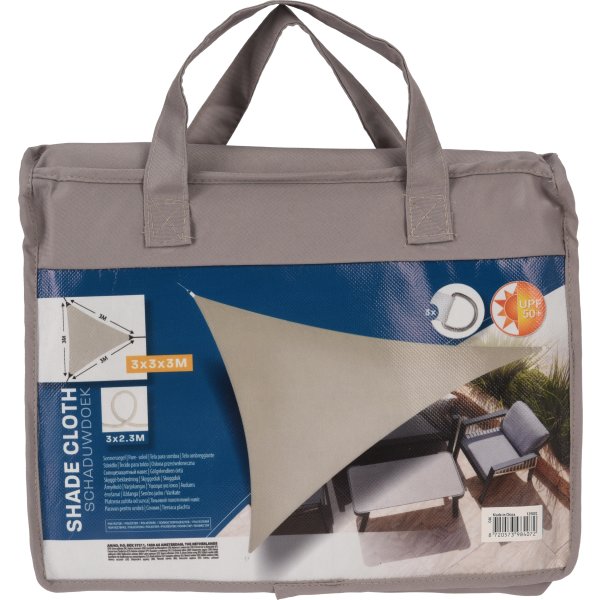 Solsejl, trekant, 3x3x3 meter, taupe