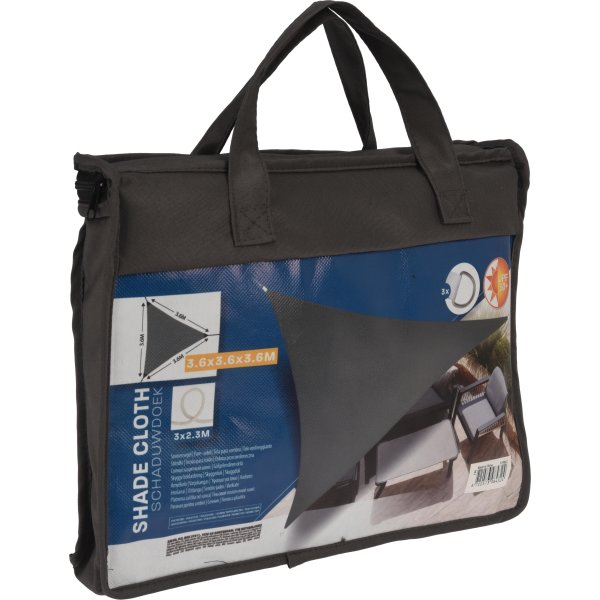 Solsejl, trekant, 3,6x3,6x3,6 meter, mørk grå