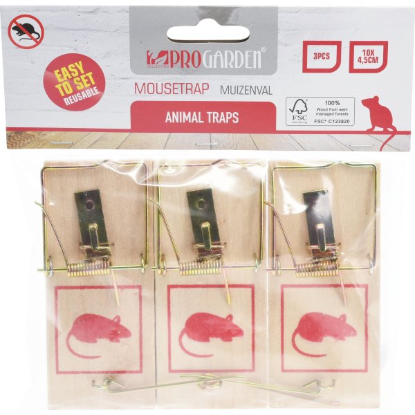 Musefælde i træ, 3 stk.
