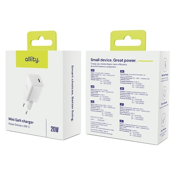 Allity Oplader, USB-C, 20W - Hvid