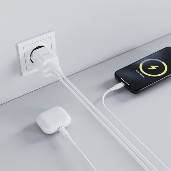 Allity Oplader, 1x USB-C, 1x USB-A, 20W - Hvid