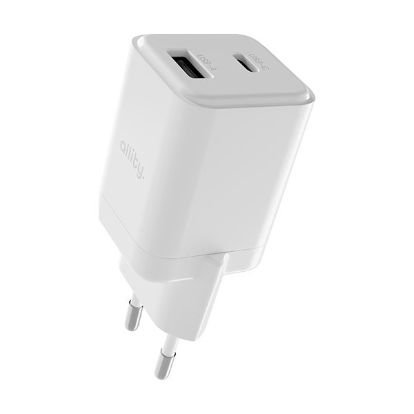 Allity Oplader, 1x USB-C, 1x USB-A, 30W - Hvid