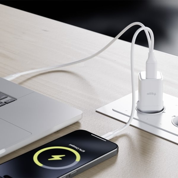 Allity Oplader, 1x USB-C, 1x USB-A, 30W - Hvid