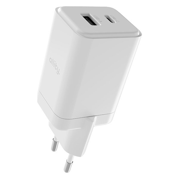 Allity Oplader, 1x USB-C, 1x USB-A, 45W - Hvid