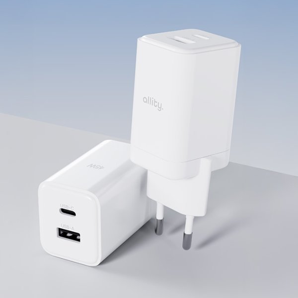 Allity Oplader, 1x USB-C, 1x USB-A, 45W - Hvid