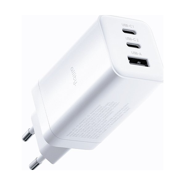 Allity Oplader, 2x USB-C, 1x USB-A, 65W - Hvid