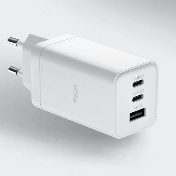 Allity Oplader, 2x USB-C, 1x USB-A, 65W - Hvid