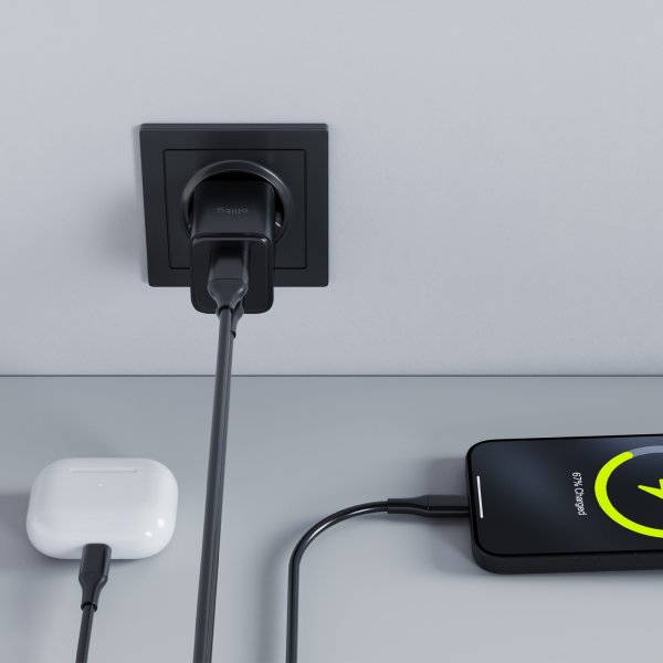 Allity Oplader, 1x USB-C, 1x USB-A, 20W - Sort