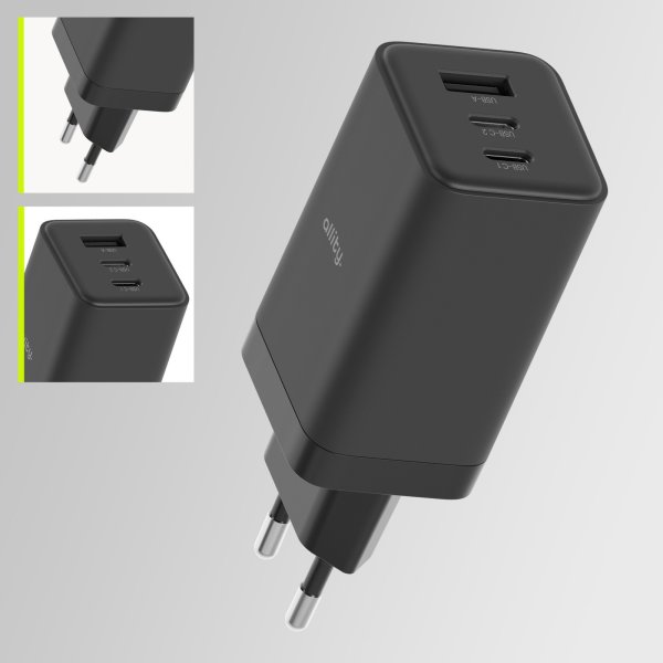Allity 2x USB-C, 1x USB-A, 65W - Sort