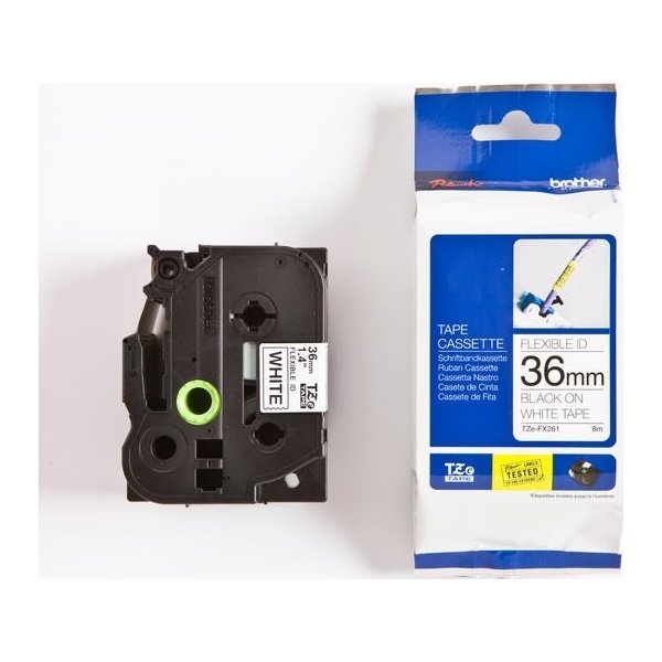 Brother TZe labeltape, 36 mm x 8 m, sort/hvid