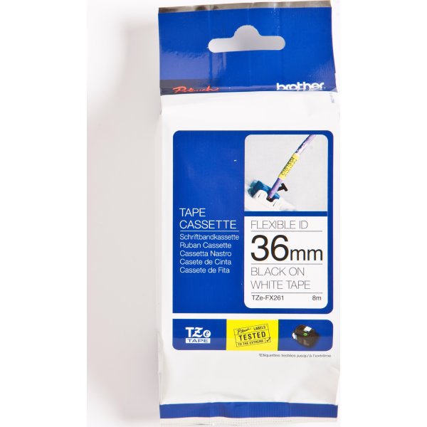 Brother TZe labeltape, 36 mm x 8 m, sort/hvid