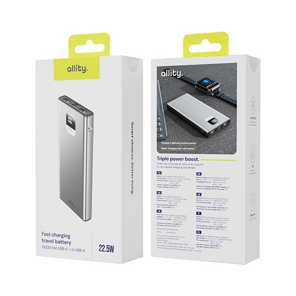 Allity Powerbank, 22,5W, Grå - APB-100
