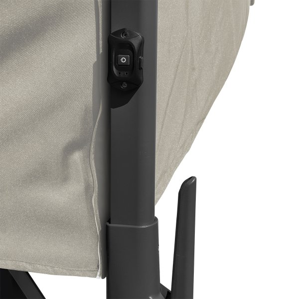 Hængeparasol Ø3,5m m/fod m/hjul+overtræk+LED,beige