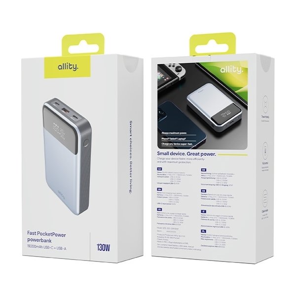 Allity Powerbank, 130W, 19200 mAh - Grå